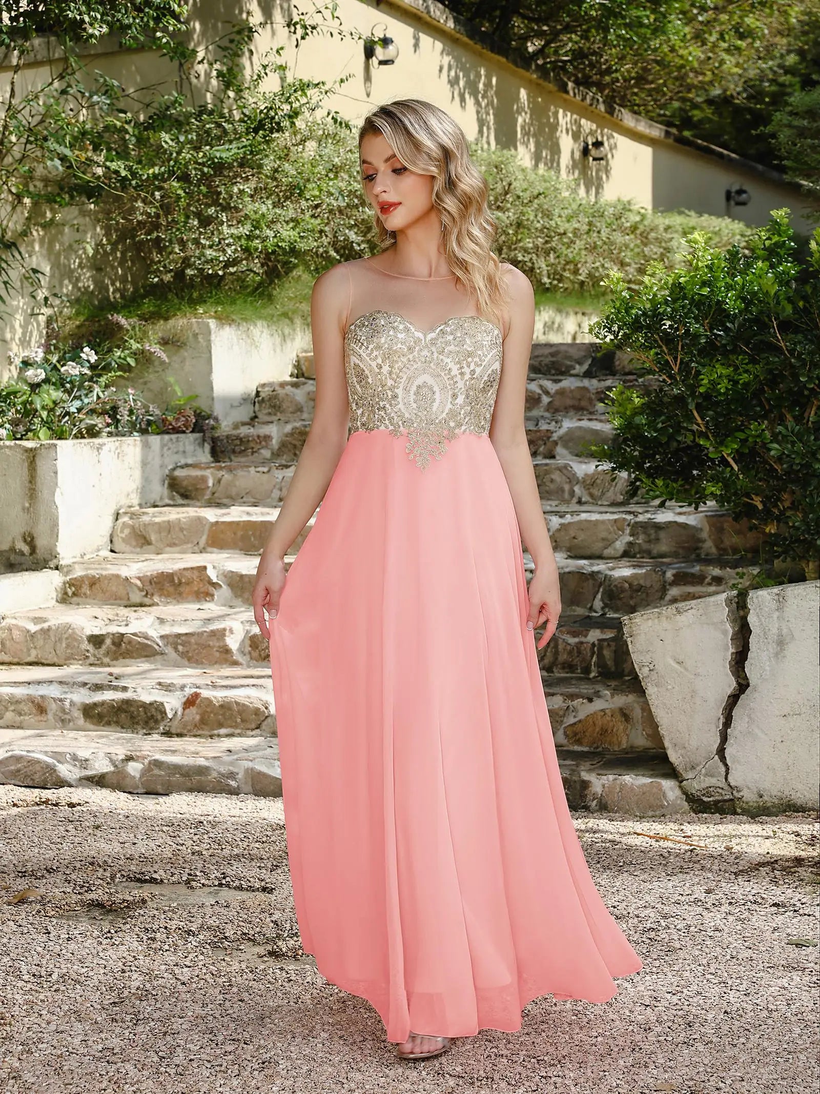 BABYONLINE New Year Party Dress Long Lace Chiffon Evening Dresses A-line Sweetheart Beaded Elegant Formal Prom Wedding Party