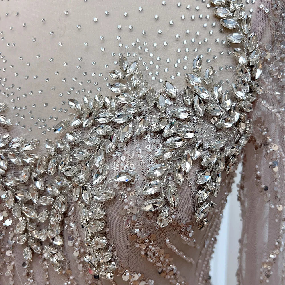 Elegant Muslim Bead Evening Dress for Women 2026 Luxury High Neck Long Sleeves Mermaid Formal Prom Wedding Party Gown Customized