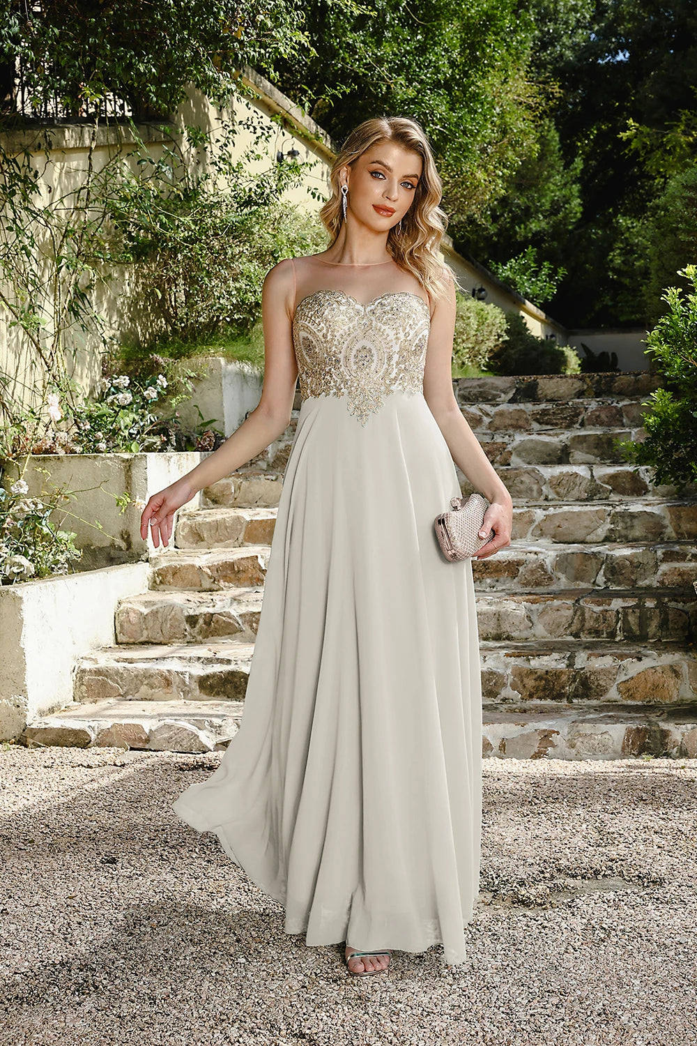 BABYONLINE New Year Party Dress Long Lace Chiffon Evening Dresses A-line Sweetheart Beaded Elegant Formal Prom Wedding Party