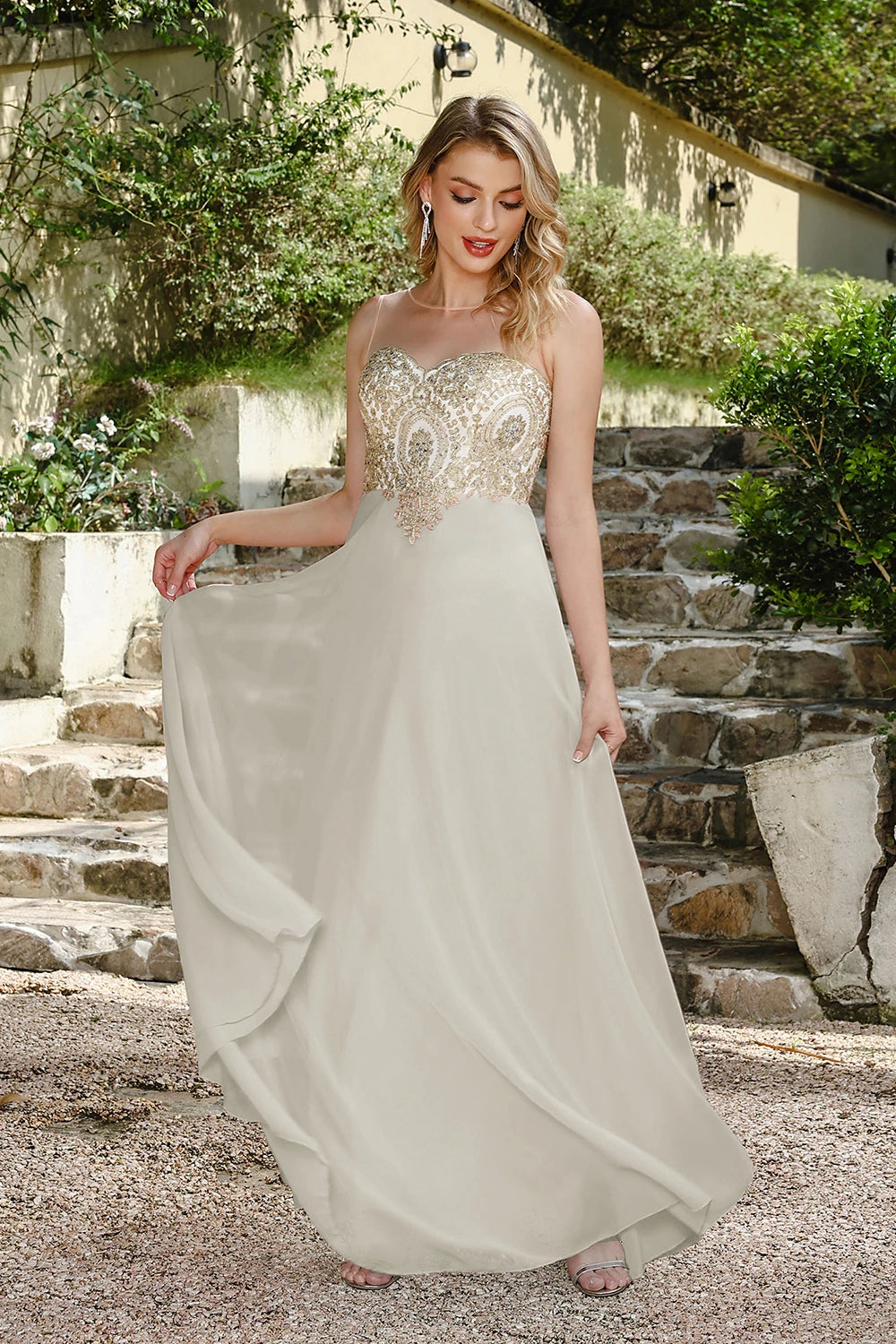 BABYONLINE New Year Party Dress Long Lace Chiffon Evening Dresses A-line Sweetheart Beaded Elegant Formal Prom Wedding Party