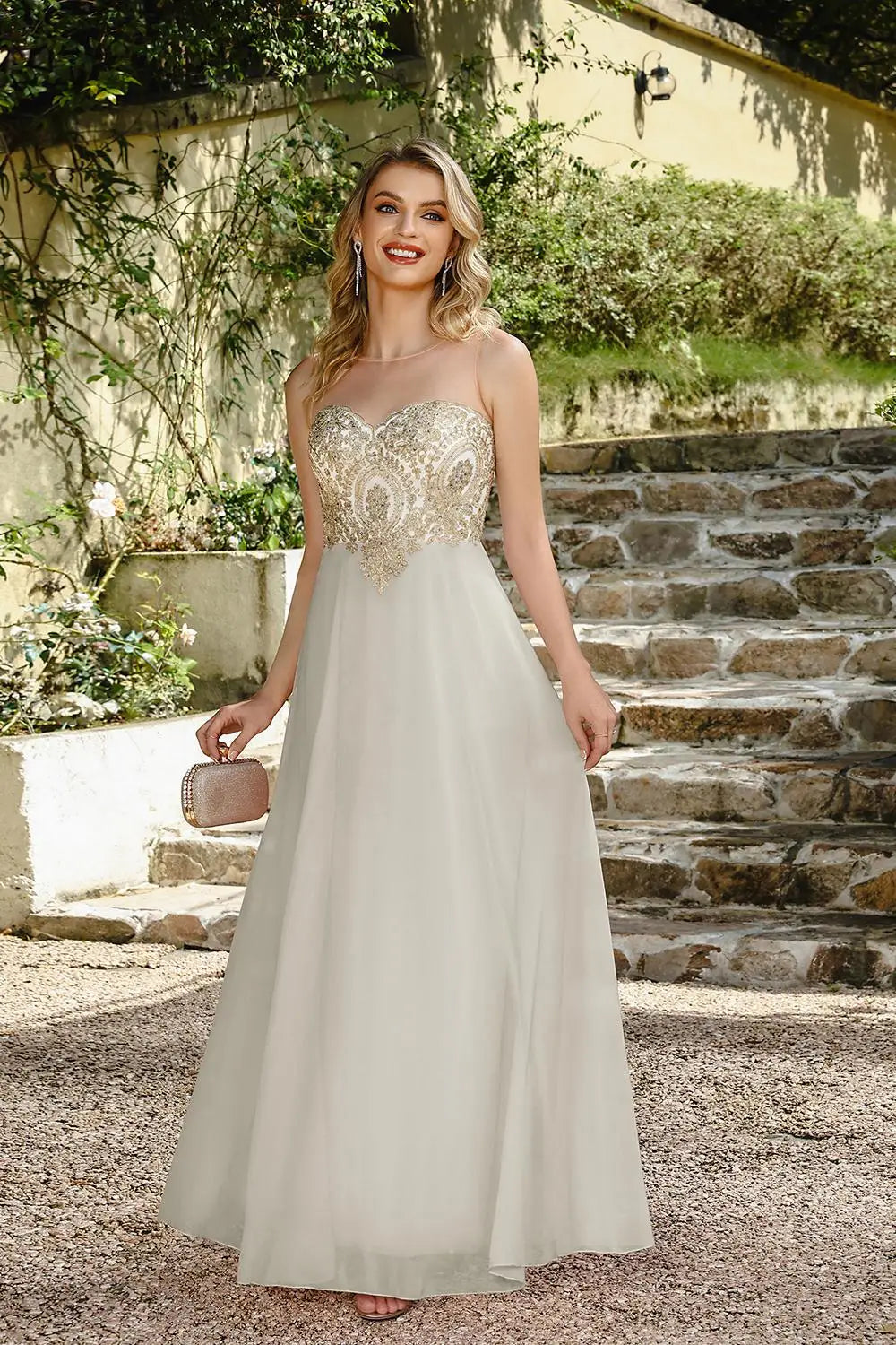 BABYONLINE New Year Party Dress Long Lace Chiffon Evening Dresses A-line Sweetheart Beaded Elegant Formal Prom Wedding Party