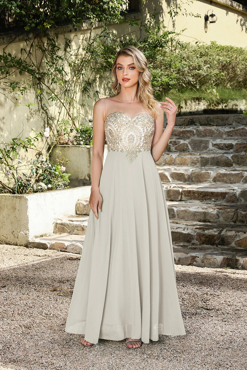 BABYONLINE New Year Party Dress Long Lace Chiffon Evening Dresses A-line Sweetheart Beaded Elegant Formal Prom Wedding Party