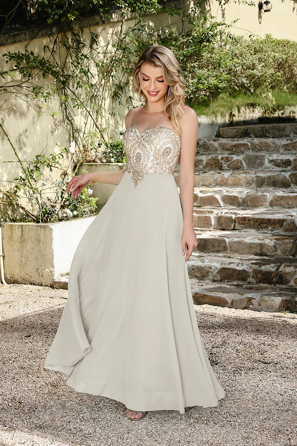 BABYONLINE New Year Party Dress Long Lace Chiffon Evening Dresses A-line Sweetheart Beaded Elegant Formal Prom Wedding Party