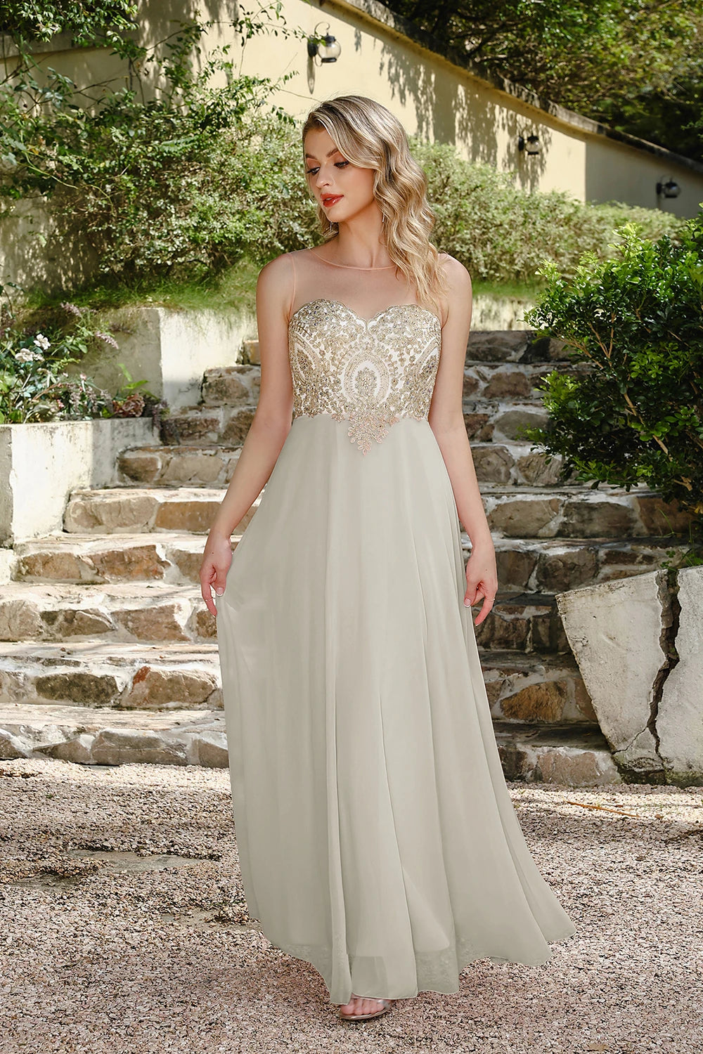 BABYONLINE New Year Party Dress Long Lace Chiffon Evening Dresses A-line Sweetheart Beaded Elegant Formal Prom Wedding Party