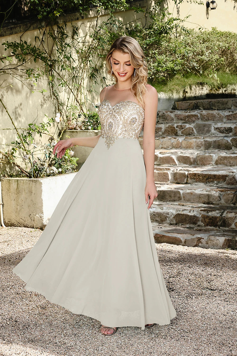 BABYONLINE New Year Party Dress Long Lace Chiffon Evening Dresses A-line Sweetheart Beaded Elegant Formal Prom Wedding Party