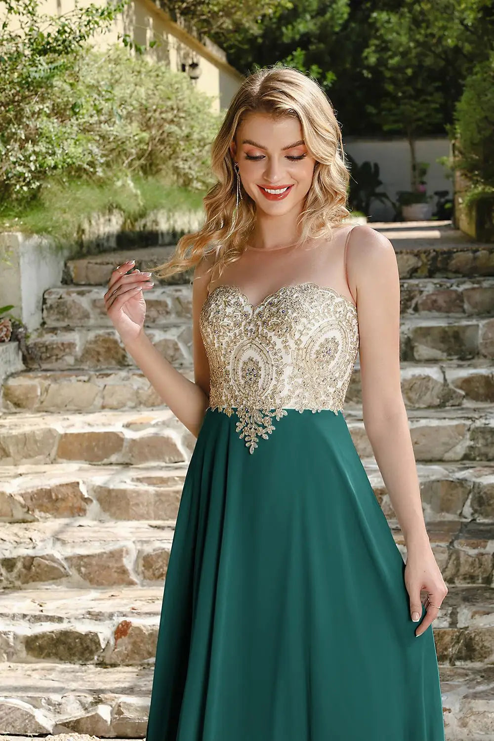 BABYONLINE New Year Party Dress Long Lace Chiffon Evening Dresses A-line Sweetheart Beaded Elegant Formal Prom Wedding Party