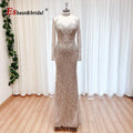 Elegant Muslim Bead Evening Dress for Women 2026 Luxury High Neck Long Sleeves Mermaid Formal Prom Wedding Party Gown Customized