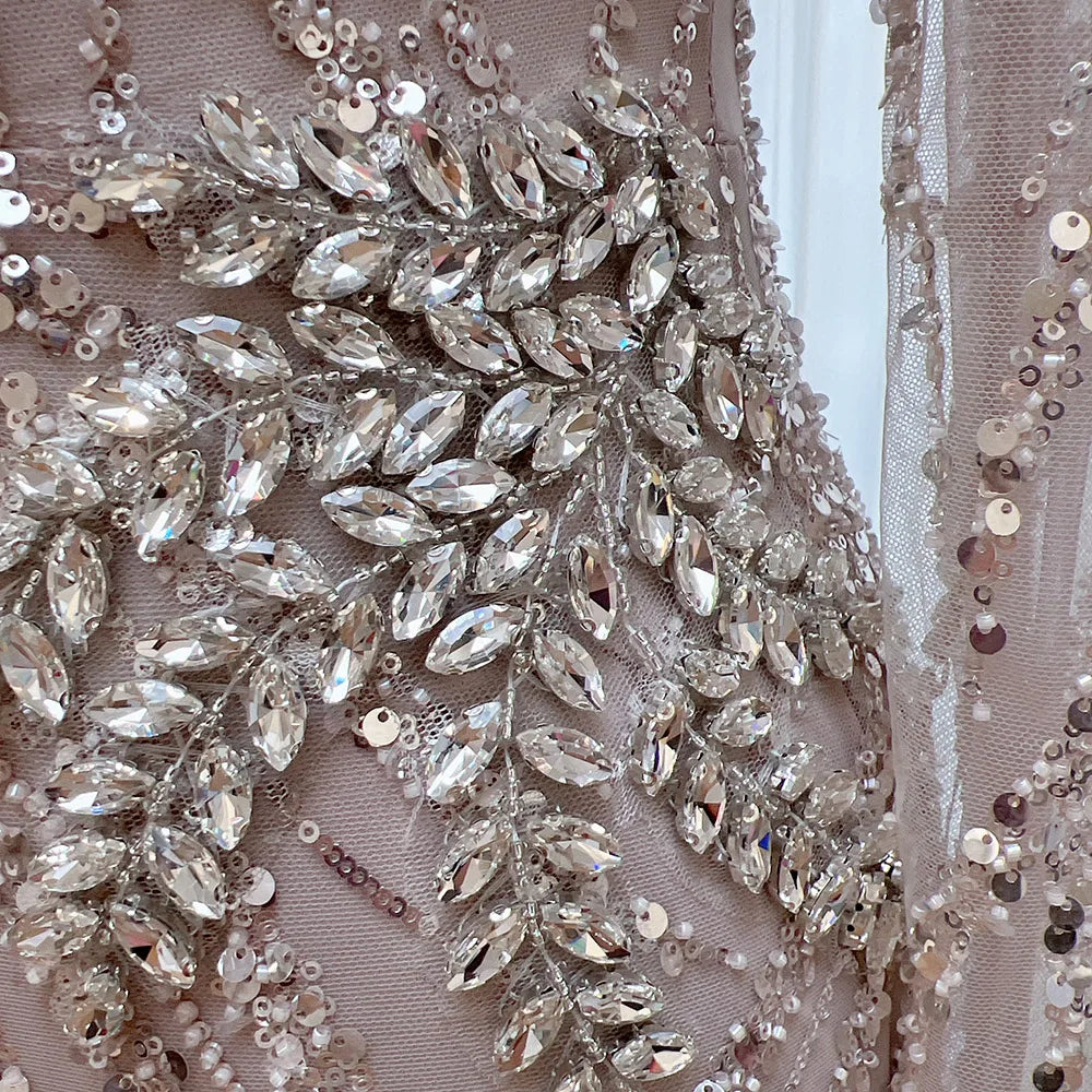 Elegant Muslim Bead Evening Dress for Women 2026 Luxury High Neck Long Sleeves Mermaid Formal Prom Wedding Party Gown Customized