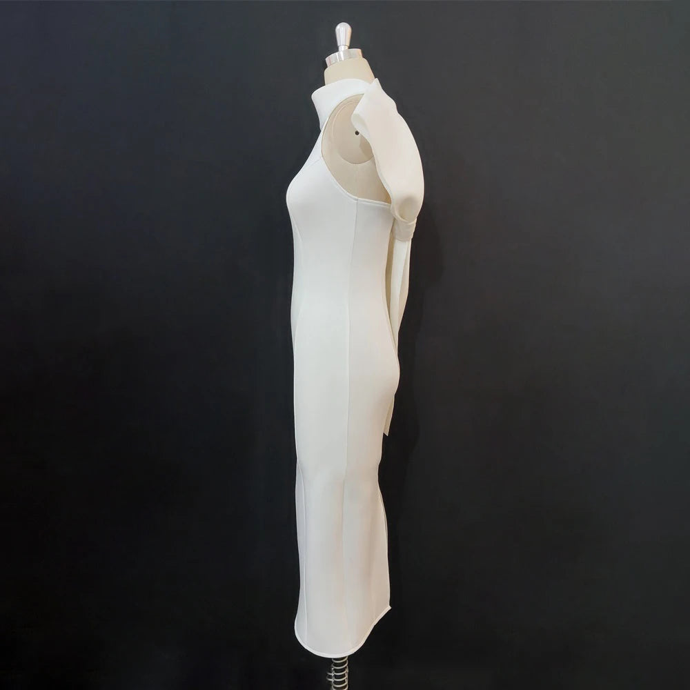 Party White Bodycon Dress Women with Back Big Bow Sexy Sleeveless Club Event Celebrate Fashion Cocktail Wedding Bridesmaid Gown